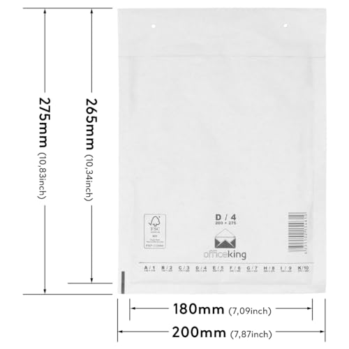 officeking 100 Luftpolsterversandtaschen Luftpolsterumschlag D4 weiß 200 x 275 mm DIN B5 C5+ Luftpolster Verpackung Polsterumschläge Briefumschläge gepolstert
