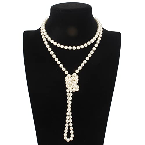 Multi Strand Imitation Pearl Necklace - 1920s Flapper Style, 1.5m White