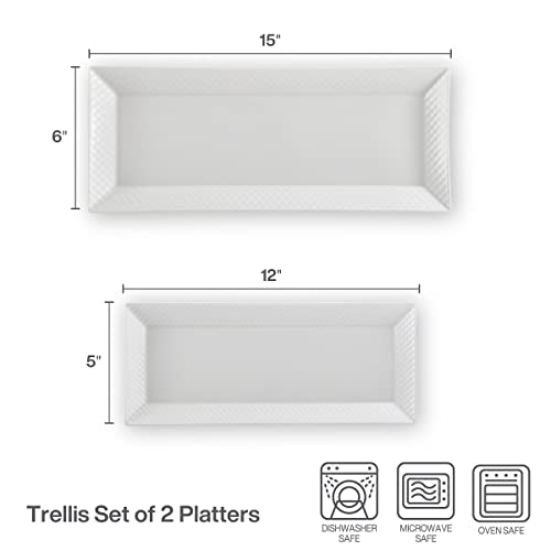 Mikasa Trellis Chip Resistant Set Of 2 Platter Serving Tray, 12 And 15 Inch, White #TOP2