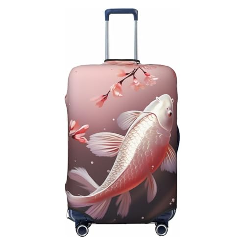 Pink Cherry Blossom Red Carp Luggage Cover Stretch Washable Suitcase Protector Suitcase Cover Anti-Scratch Luggage Sleeve Elastic Suitcase Case Protector Baggage Cover Fits 18-32 Inch