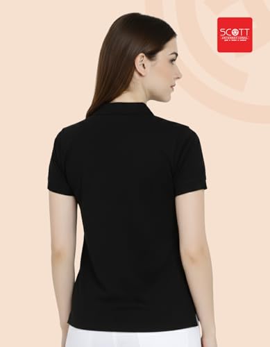 Image of Scott International Women's Cotton Polo T-Shirt | Half Sleeve Plain Collar Tee | Stylish Casual Top | Plain T-Shirt for Girls | Workwear for Office & Casual Wear