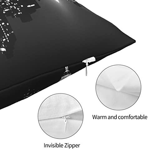 New York Night City Landscape Rise Building Black Square Zippered Cushion Throw Case Pillow Case Cover 18X18 Inch #TOP2