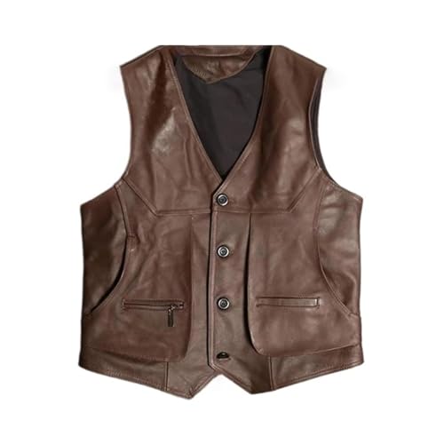 Men's Slim Fit Brown Genuine Leather Waistcoat