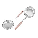 ARTSEWPLY Edelstahl Frittierkorb mit Holzgriff Extra Großes Perforiertes Sieb Hitzebeständig Rostfrei Küchenhelfer für Braten Frittieren und Abtropfen Geeignet für Zuhause und Gastronomie