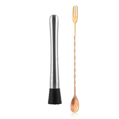 Stainless Steel Cocktail Muddler and Mixing Spoon Mashes Fruit Vegetable Make Perfect Mojito