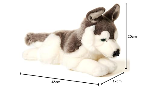 Uni-Toys - Husky grau, liegend - 43 cm (Länge) - Plüsch-Hund, Haustier - Plüschtier, Kuscheltier