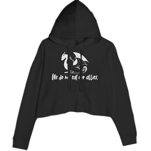 Cropped Fleece Hoodie We Do Not Eat Our Allies Fourth Wing Basgiath Ladies Medium Black
