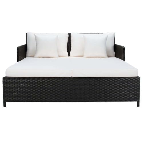 Image of BRISHI Outdoor /Pool Side /Garden /Balcony /Porch /Backyard /Terrace /Patio /Beach /Rectangular Sofa Sunbed Wicker and Rattan Daybed (Black /White)