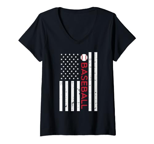 Baseball US-Flagge Vintage Sport Patriotisch Männer Jungen Kinder T-Shirt mit V-Ausschnitt