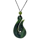 MADE WITH LOVE - Hand carved from genuine greenstone (nephrite jade). Adjustable black braided cotton cord. Cord length 84 cm (this can be adjusted). Pendant height 63 mm. Pendant width 35 mm. Weight 27 grams. This type of stone varies in colour. Dep...