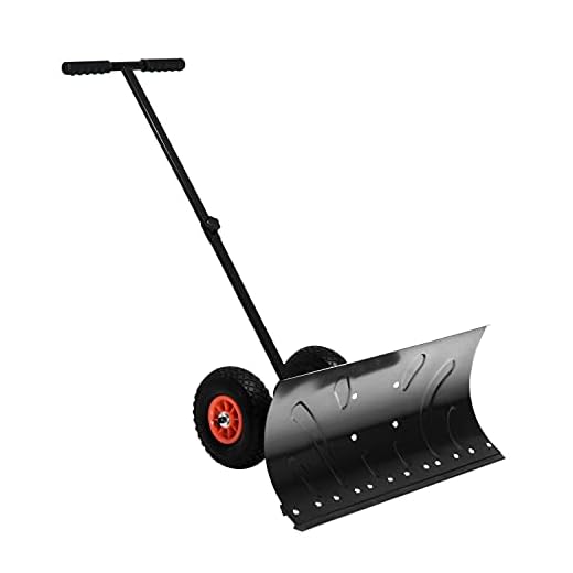 HOMCOM Heavy-Duty Snow Shovel Rolling Pusher with 29'' Blade, 10'' Wheels and Angle-Adjustable Handle Black
