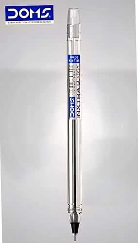 Image of Doms Inxtra Glassy 0.7mm Ballpen-Pack Of 5 Pens | Blue Ink| Transparent Clear Body| Comfortable Grip For Smooth & Long Writing| Non-Fading & Smudge Free, Quick Dry, Lightweight, Pocket Clip