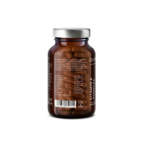 CLAV® Vitamin B Komplex – 360 vegane Kapseln (3er Set) – alle 8 B-Vitamine & Kofaktoren – Vit B1, B2, B3, B5, B6, B12 Methylcobalamin, Biotin & Folsäure – hochdosiert & vegan