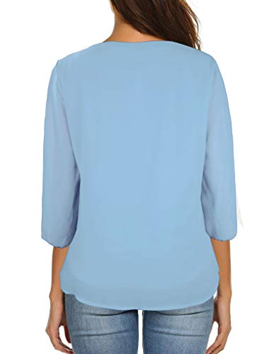 Image of Oyamiki Womens Half Sleeve Layered Flowy Chiffon Blouses Round Neck Shirts Tops