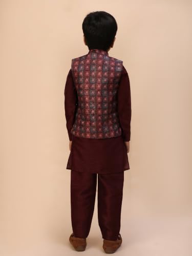 Image of Pro-Ethic Style Developer Kids Kurta Set For Boys With Waist Coat, Ethnic Wear for Diwali, Eid, Raksha Bandhan, Jacquard, Floral Print (Pack of 1)