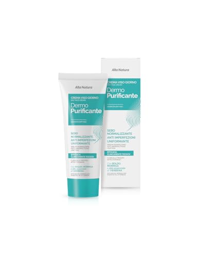 Alta Natura Crema Viso Dermopurificante Giorno 50 ml - con estratti di Moringa e Boldo, aiuta a minimizzare i pori, riequilibrare il microbioma cutaneo e proteggere la pelle