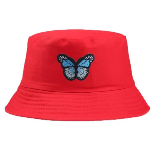 Plegable Sombrero de Pescador Mujer Hombre,Sombreros de Pescador con Bordado,Sombrero Unisex de Algodón,Sombreros de Verano para el Aire Libre,Ajustable Hat Sol para Hombres y Mujeres (Rojo)