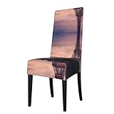Material: nuestras fundas para sillas de comedor con diseño de la Torre Eiffel están hechas de tela de poliéster, reutilizable y altamente elástica, decorando y protegiendo tus sillas.