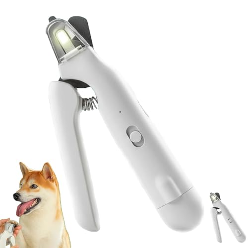 Pet Nail Trimmer with Light, 2 in 1 Nail Clipper and Grinder for Most Animals, Nail Trimmers for Dogs with Guard, Precise Cat & Dog (White)