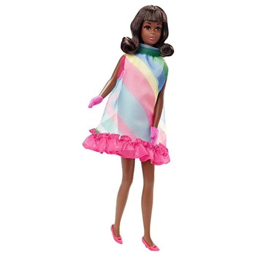 Barbie Signature Francie 1967 Doll Reproduction (11.5 in Brunette) with Striped Dress, Twist ‘n Turn Waist & Rooted Eyelashes, Gift for Collectors