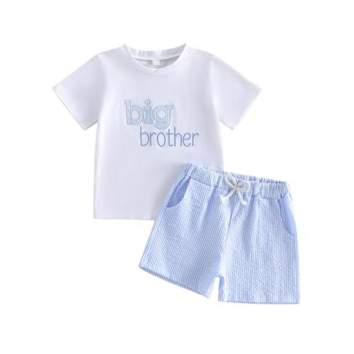 RSRZRCJ Little Brother Big Brother Matching Outfit Short Sleeve Romper/T-Shirt+ Shorts Summer 2PCS Clothes Set (White-Big Brother 18-24 Months)