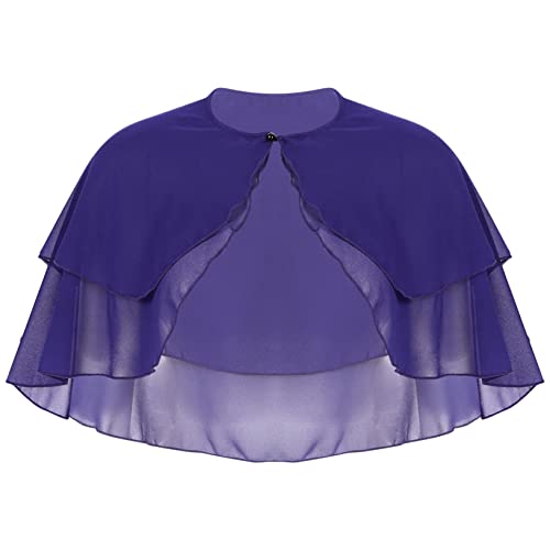 Freebily Boléro Femme Soirée Mariage Perle Faux Châle Cape pour Robe de Cocktail Cérémonie à Deux Couches Enveloppes Accessoire en Mousseline Violet Taille Unique