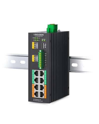 Image of LINOVISION Industrial 8-Port L2 Managed PoE++ Switch with 2X 10G SFP Uplinks and RS485 for Industrial Automation, 4 BT90W PoE Ports, 480W Budget, NDAA Compliant