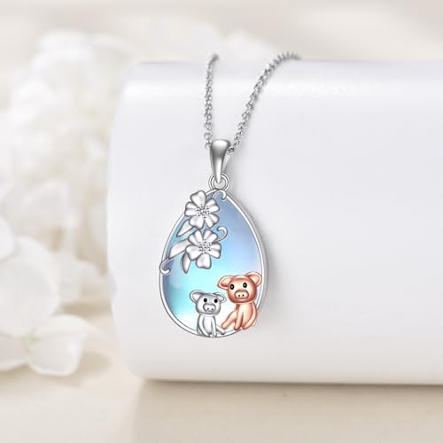 Moonstone Necklace 925 Sterling Silver Red Cardinal/Hummingbird/Pig/Frog/Rose/Daisy Pendant Jewelry Gift for Women3