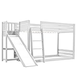 Azkoeesy Litera de 90 x 200 cm, con protección contra caídas y escalera, cuna de 90 x 200 cm con tobogán y estantería, marco de madera de pino, color...