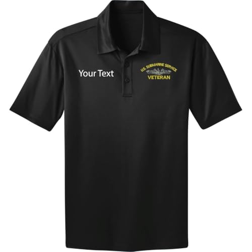 Us Submarine Service Veteran Embroidered Performance Shirt & Free Personalized Name-L Black