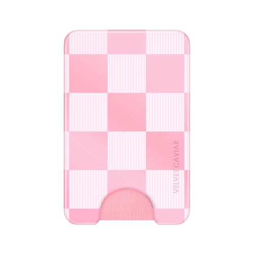 VELVET CAVIAR compatible with MagSafe Wallet 2.0 | Magnetic Card Holder Wallet for iPhone 17/16/15/14/13/12 or Phone Cases compatible with MagSafe | Pink Checkered
