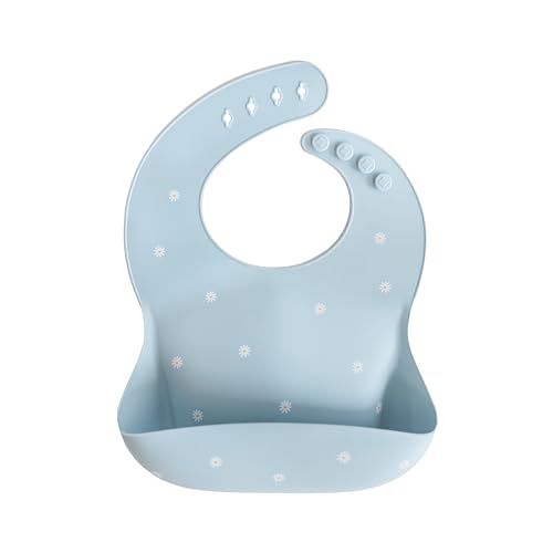 Image of mushie Silicone Baby Bib | Adjustable Fit Waterproof Bibs (White Daisy)
