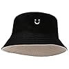 MAZELIKEHOOD 1PC Bucket Hat Reversible Embroidered Foldable Cute Smile Bucket Hat Cotton Sun Visor Hat for Women Men #1