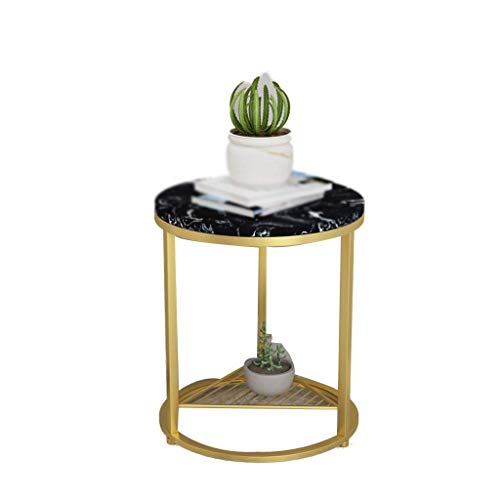 HTLLT Storage Table Decorative Flower Stand Marble Texture Double Laye HTLLT Storage Table Decorative Flower Stand Marble Texture Double Laye