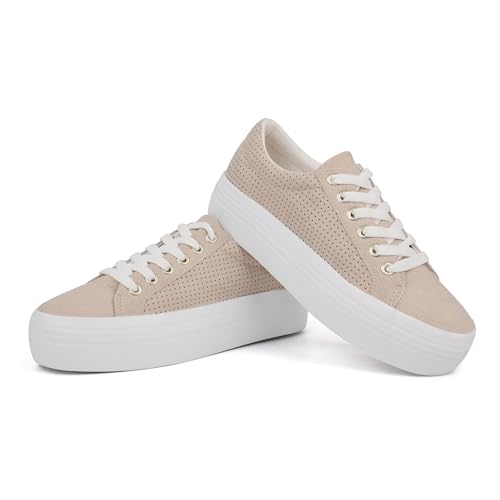 Image of JABASIC Women Lace Up Platform Sneakers Comfortable Casual Fashion Sneaker Walking Shoes