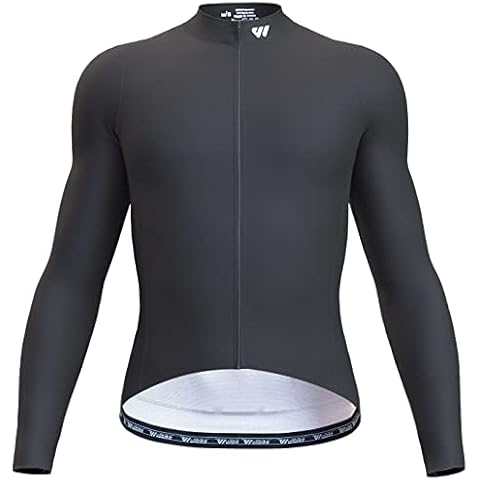Wulibike Men's Cycling Jerseys Long Sleeve Bike Biking Shirts Full Zip with Pockets Road Bicycle Clothing Black Cover