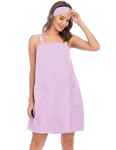 Image of Veseacky Women Bath Wrap Towel for Womens Shower with Pocket Adjustable Spa Robe & Facial Headband
