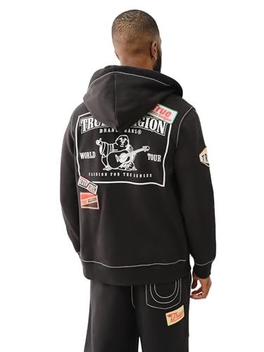 True Religion Patch Big-T Zip Hoodie - Jet Black | Full Zip Sweatshirt 6