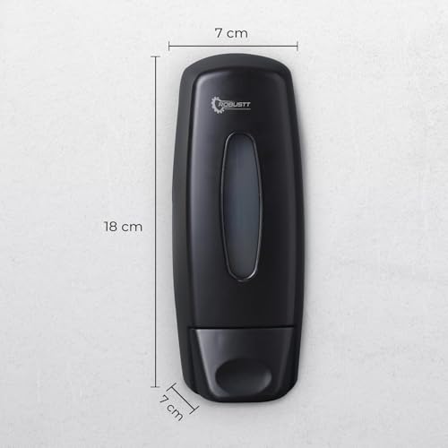 Image of Robustt Manual Wall Mounted Liquid Soap Dispenser - Black (350 ml, Pack of 1) - With Adhesive Hooks | Leak-Proof, Transparent Window, Easy Installation - Ideal for Bathroom, Kitchen, Hotels, Offices