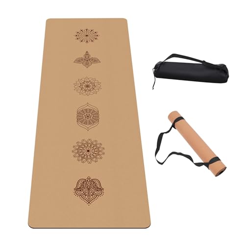 IKULE Premium Cork Thick Yoga Mat Non Slip for Gym Exercise & Fitness