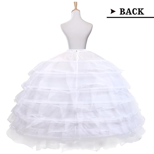 Petticoat for Women 6 Hoop Skirt Half Slips Floor Length Dresses Underskirt for Wedding Ball Gown White4
