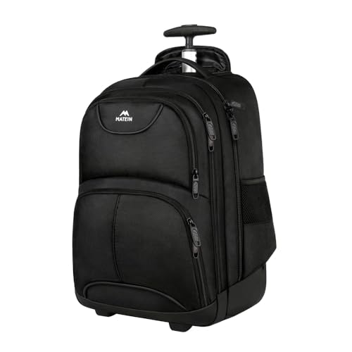 Mochila com Rodinhas 17 Polegadas para Laptop, Mala de Mão para Viagem e Negócios, Bolsa Grande 46L em Poliéster Resistente à Água com Alça Retrátil e Rodas de Borracha