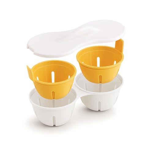 CLOVE Huevos Poche Molde, Cuece Huevos Microondas, Escalfador Huevos Poche, Huevo Poche, Cocedor de Huevos, Hervidor de Huevos (amarillo, doble)