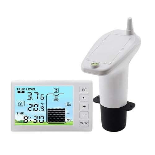 LDHJBNAC Ultrasonic Level Meter Level Guage Wireless LCD Display Indoor Water Tank Liquid Level Meter Temperature Height Monitor Alarm Clock Sensor(FT005 No Solar Panel)