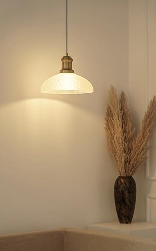 Image of Divine Trends Ribbed Frosted Glass Pendant Hanging Light with Antique Brass Finish | Hanging Lights for Living Room, Bedroom, Kitchen, Dining | Ceiling Lamp for Home Decoration - Pack of 1