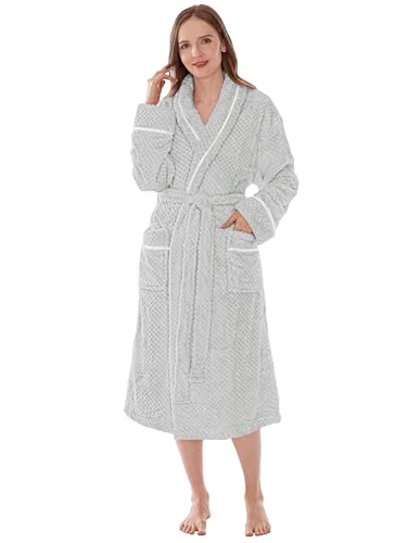 Image of PAVILIA Plush Robe for Women, Soft Fleece Long Spa Robe, Ladies Bathrobe with Pockets