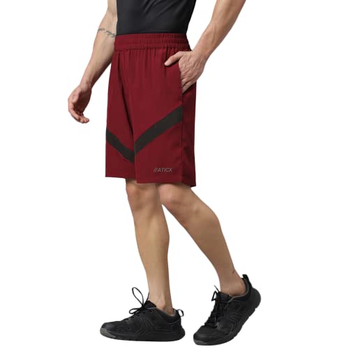 Image of ATICX Polyester Shorts for Men - Quick Dry Lightweight with Zipper Pockets - Gym, Running, Jogging, Training Half Pants for Basketball, Swimming, Badminton, Cycling, Football, Outdoor & Home Wear