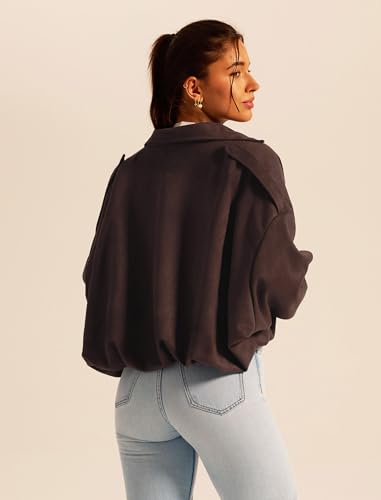 IWEMEK Wildlederjacke Damen Kurz : Oversized Bomberjacke aus weichem Kunstwildleder mit Fleece-Futter, Streetwear Winterjacke für Herbst Übergangszeit, Kurze Lederjacke im Casual Look