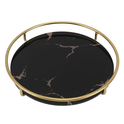 MOUMOUTEN Round Bathroom Tray, Marble Bathroom Counter Tray, Ceramic Perfume Organizer and Jewelry Dish for Vanity(Black)