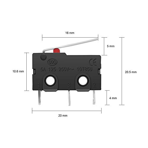 Mxrs MXR-PL-YBKG Muzhi Spdt 1No 1Nc Hinge Lever Momentary Push Button Micro Limit Switch Ac 5A 125V 250V 3 Pins 12 Pcs thumb #1